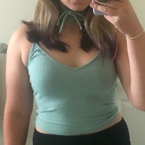 blue cropped tank top with collar (Never Worn)